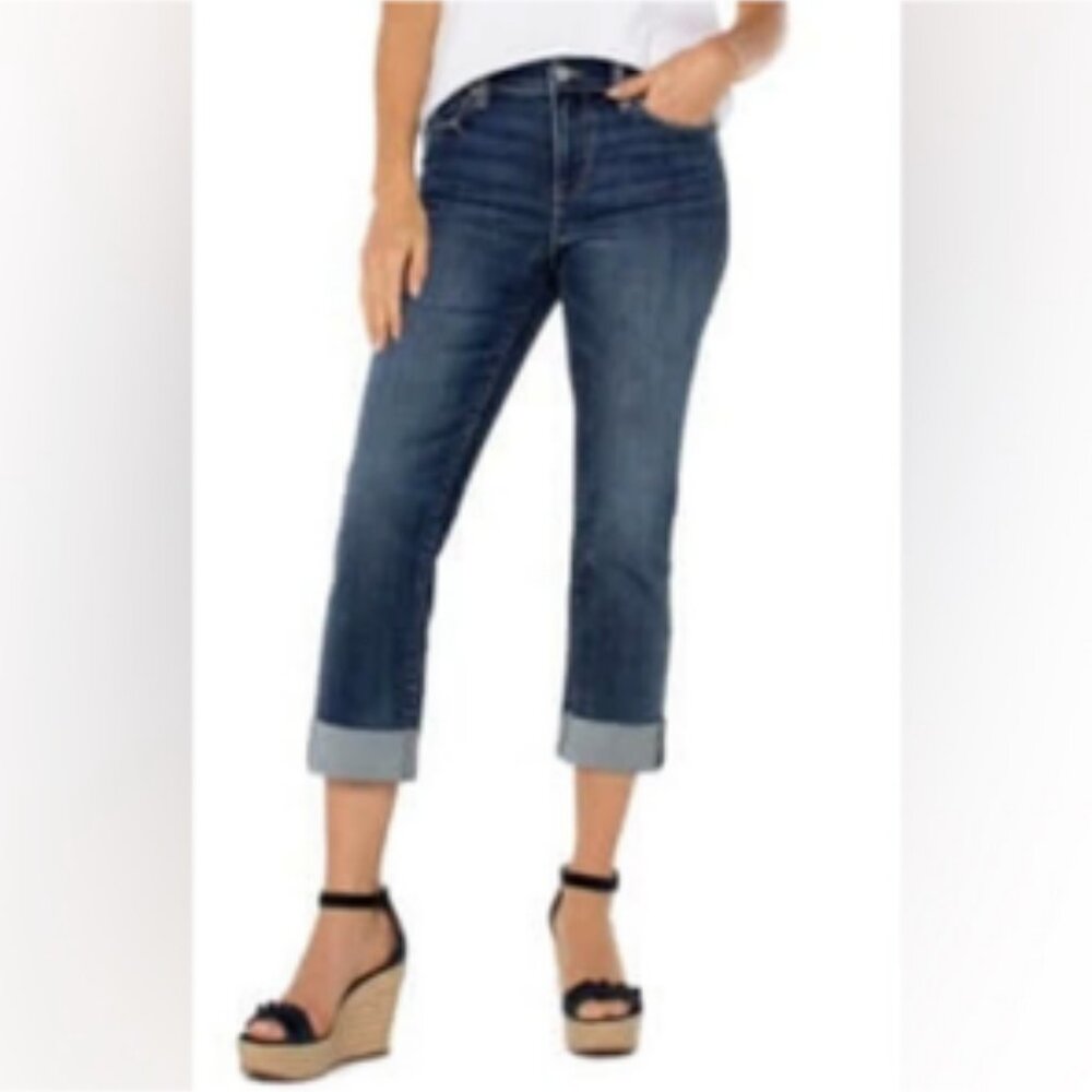 Liverpool Charlie Stretch Denim Mid-Rise Crop Leg Wide Rolled Cuff Jeans 16W